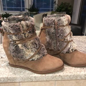 Johnson & Murphy wedge suede and fur boots. New